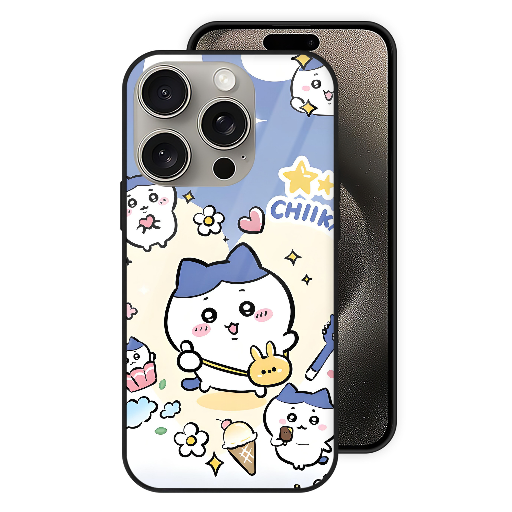 （画像用） ちいかわ Chii-kawa 【iPhone15Pro対応】スマホケース 耐衝撃＆黄変防止 背面ガラス