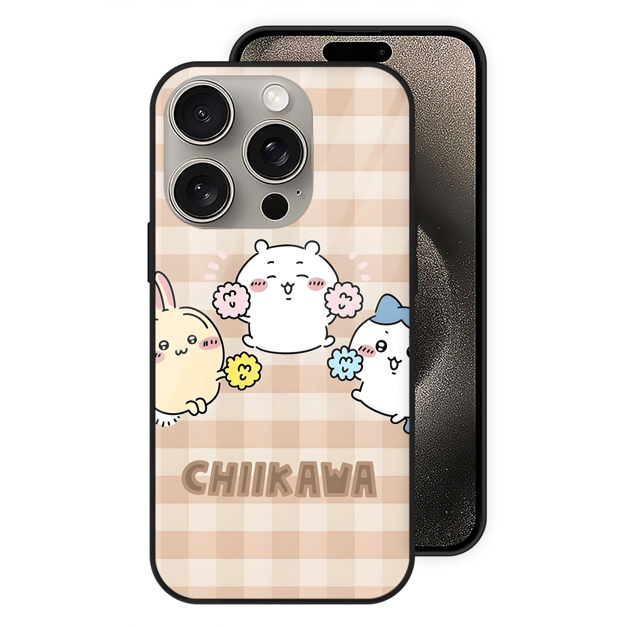 （画像用） ちいかわ Chii-kawa 【iPhone15Pro対応】スマホケース 耐衝撃＆黄変防止 背面ガラス