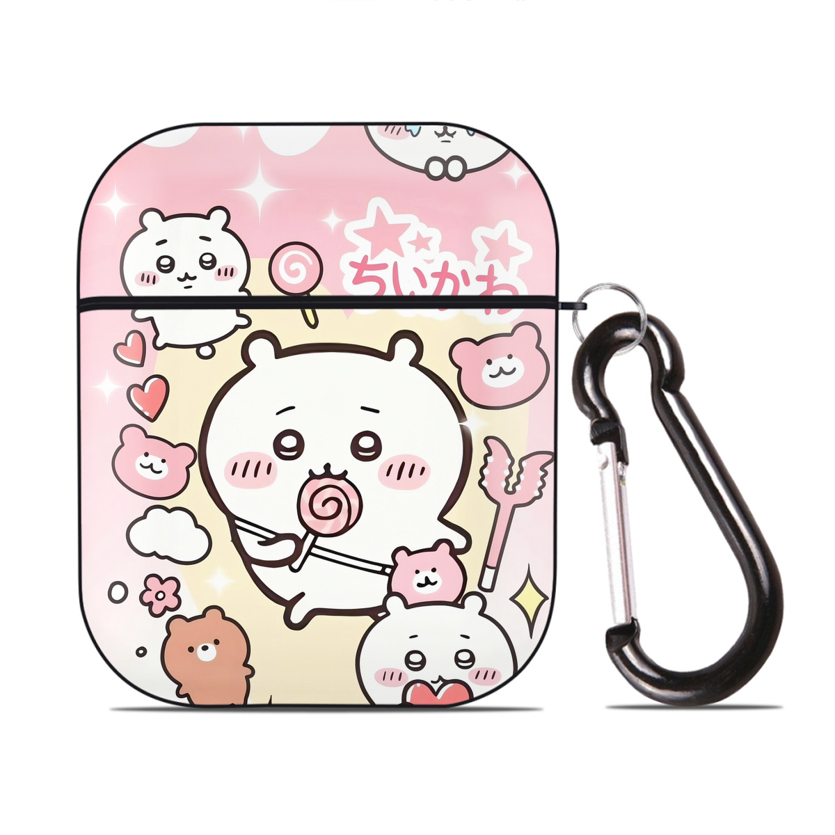（画像用） ちいかわ Chii-kawa AirPods 第2世代保護ケース ハードシェル ブラック 耐衝撃・防指紋・カラビナ付き
