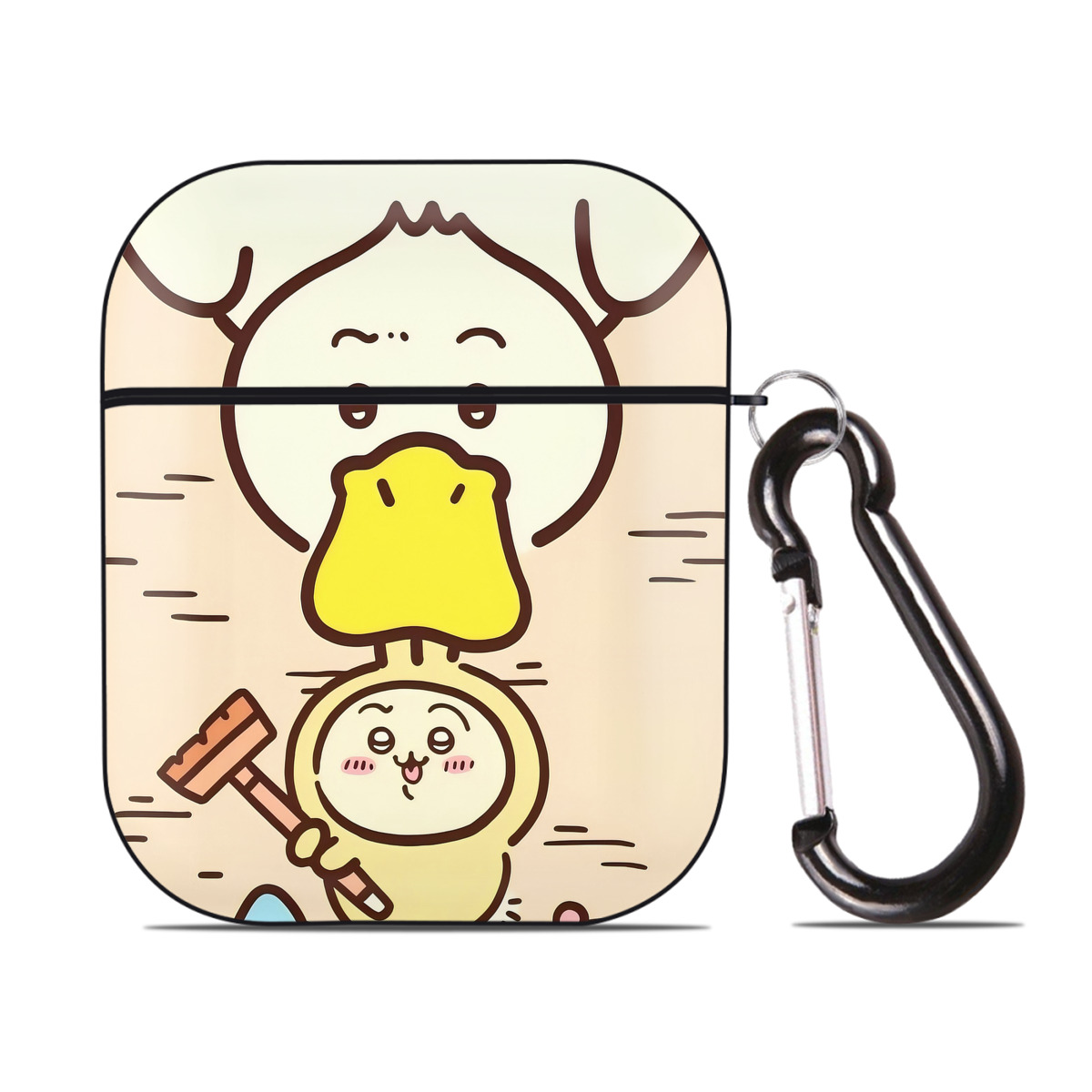 （画像用） ちいかわ Chii-kawa AirPods 第2世代保護ケース ハードシェル ブラック 耐衝撃・防指紋・カラビナ付き