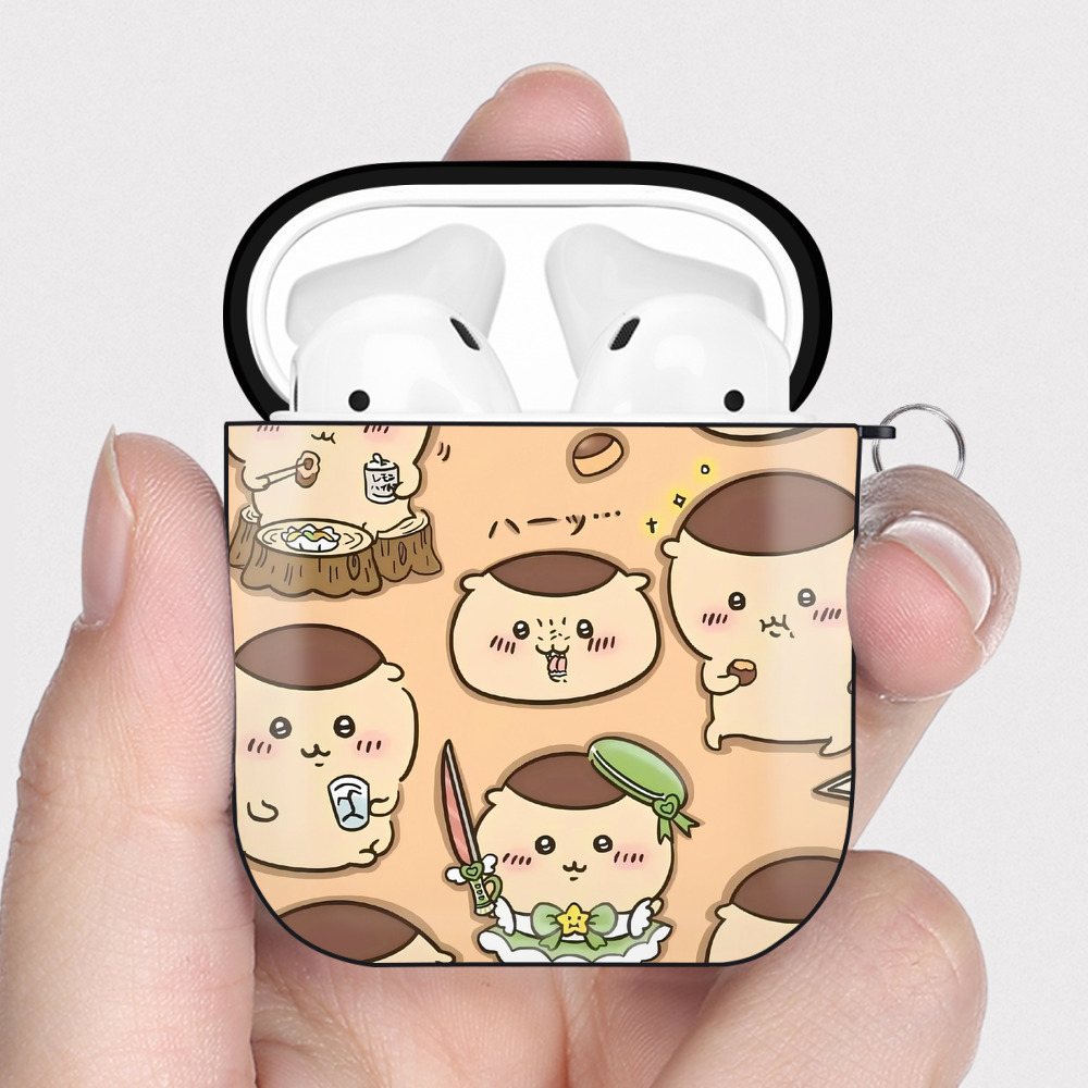 （画像用） ちいかわ Chii-kawa AirPods 第2世代保護ケース ハードシェル ブラック 耐衝撃・防指紋・カラビナ付き