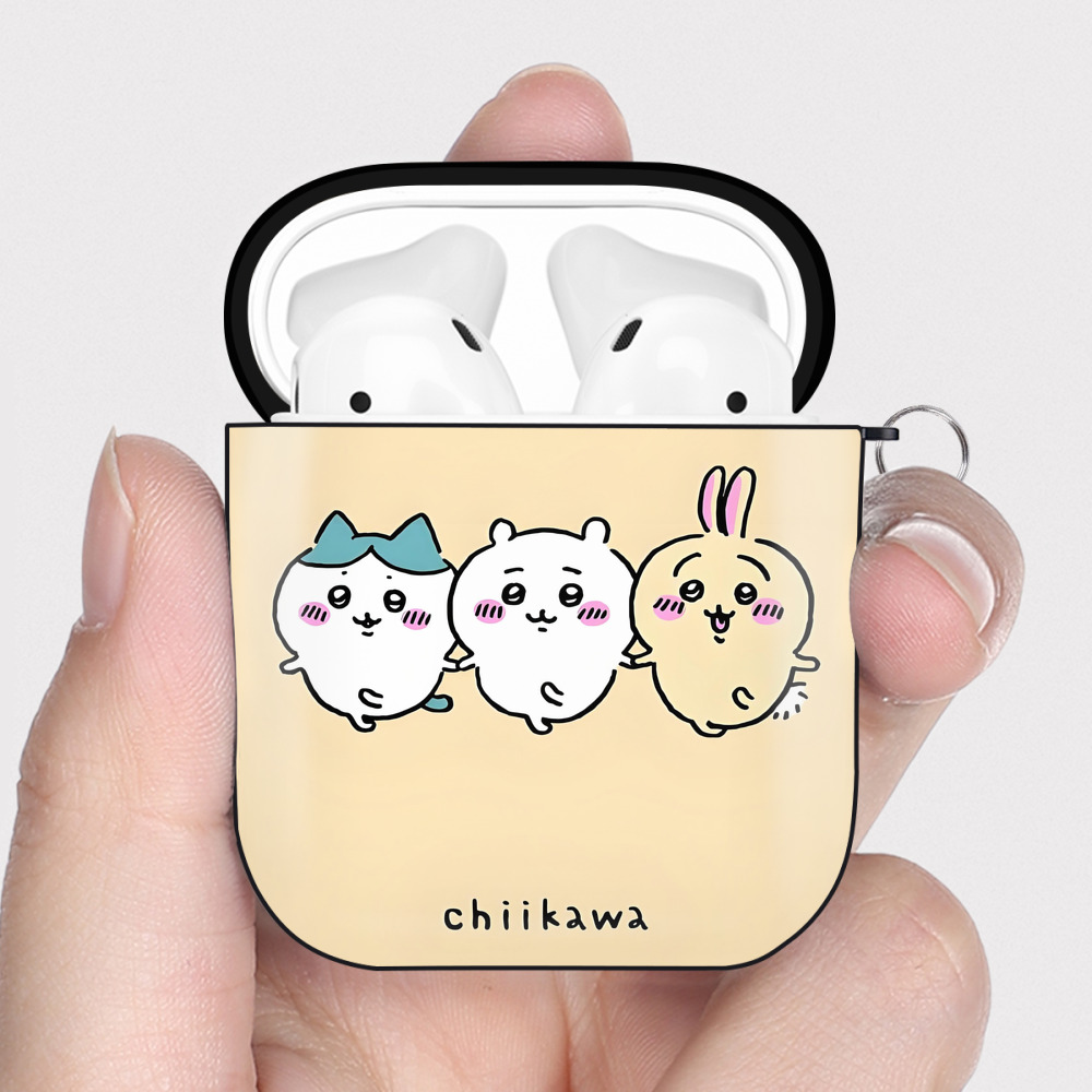 （画像用） ちいかわ Chii-kawa AirPods 第2世代保護ケース ハードシェル ブラック 耐衝撃・防指紋・カラビナ付き