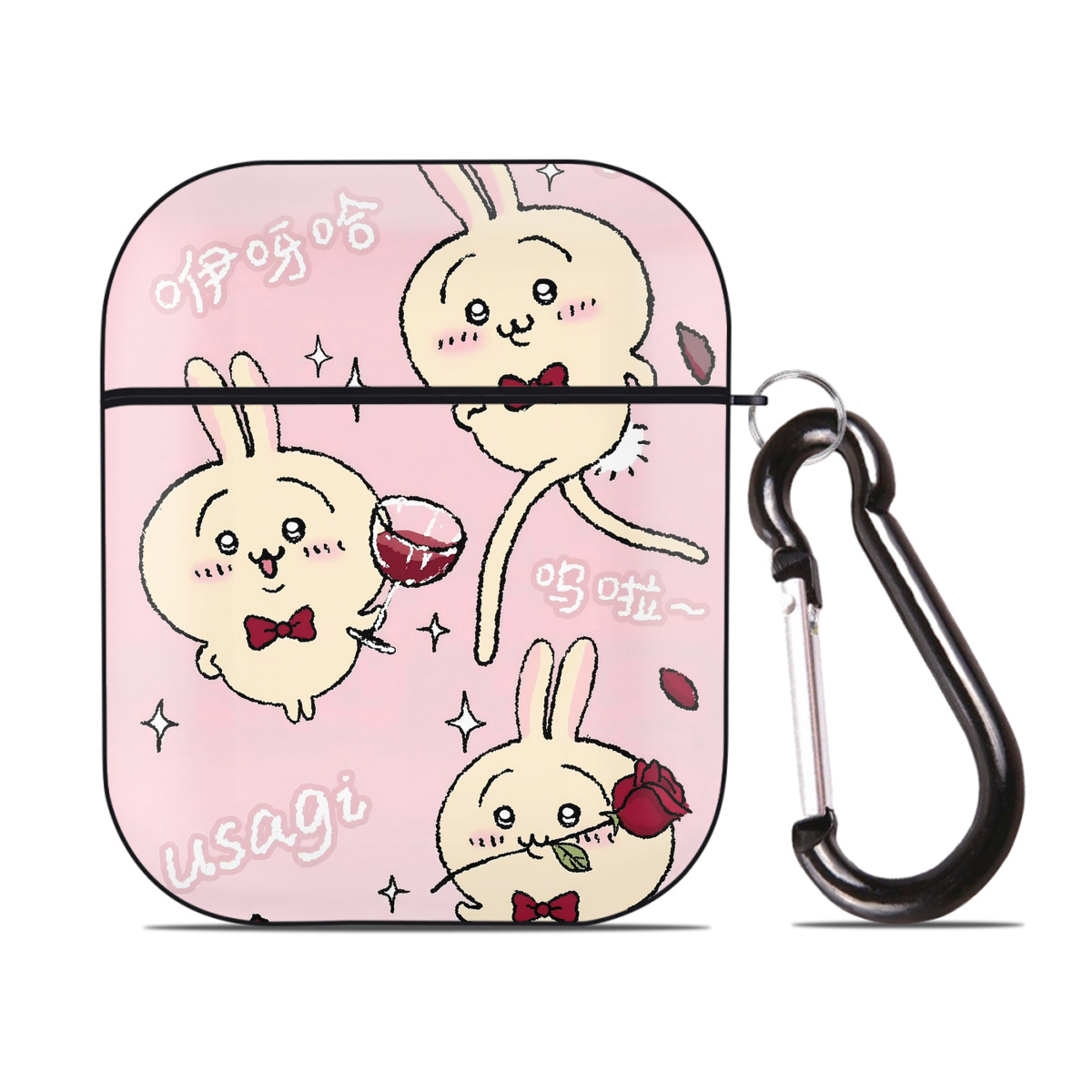 （画像用） ちいかわ Chii-kawa AirPods 第2世代保護ケース ハードシェル ブラック 耐衝撃・防指紋・カラビナ付き