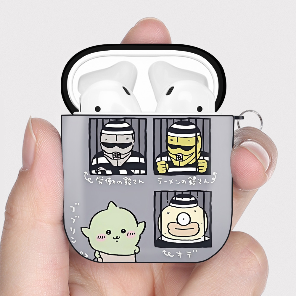 （画像用） ちいかわ Chii-kawa AirPods 第2世代保護ケース ハードシェル ブラック 耐衝撃・防指紋・カラビナ付き