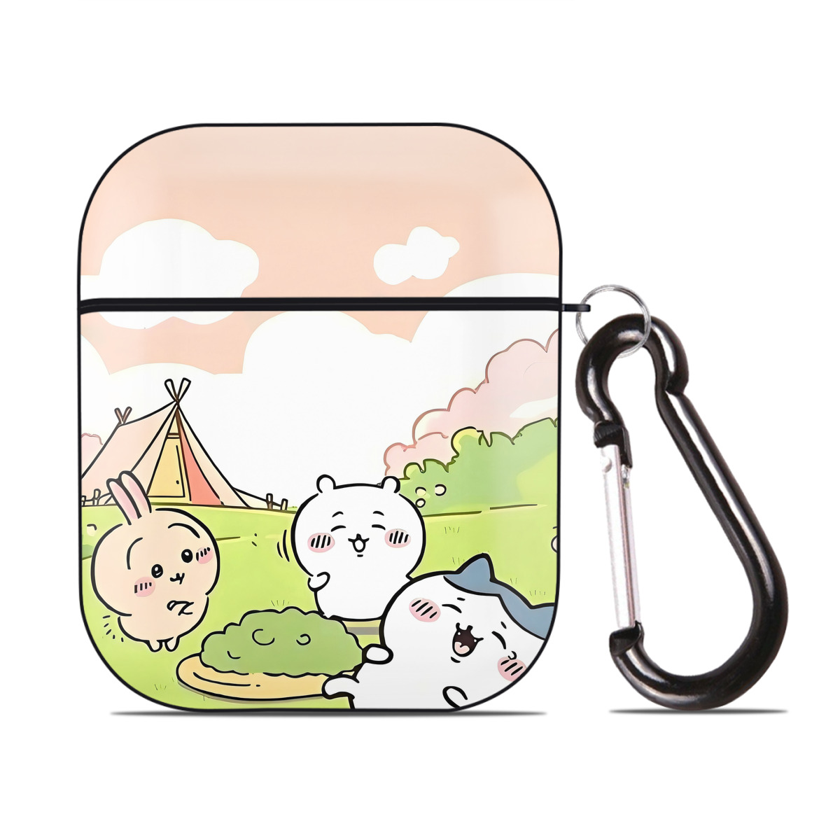 （画像用） ちいかわ Chii-kawa AirPods 第2世代保護ケース ハードシェル ブラック 耐衝撃・防指紋・カラビナ付き