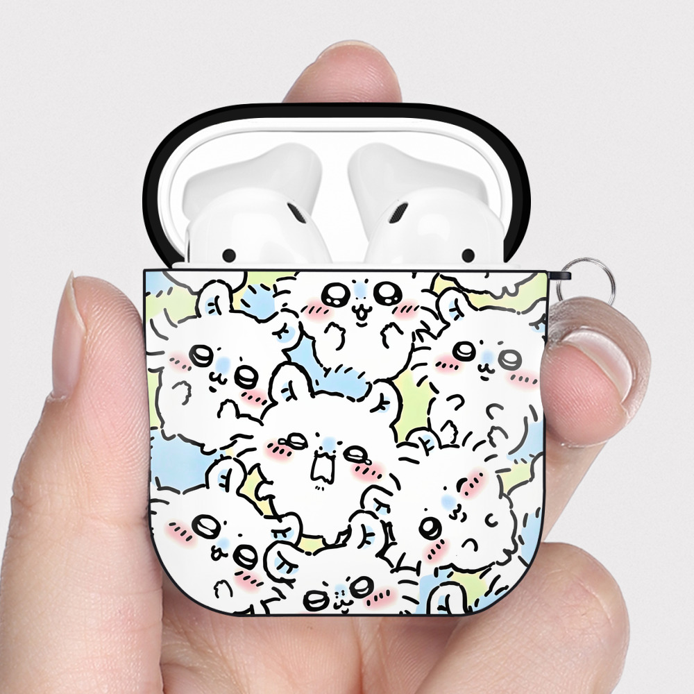 （画像用） ちいかわ Chii-kawa AirPods 第2世代保護ケース ハードシェル ブラック 耐衝撃・防指紋・カラビナ付き