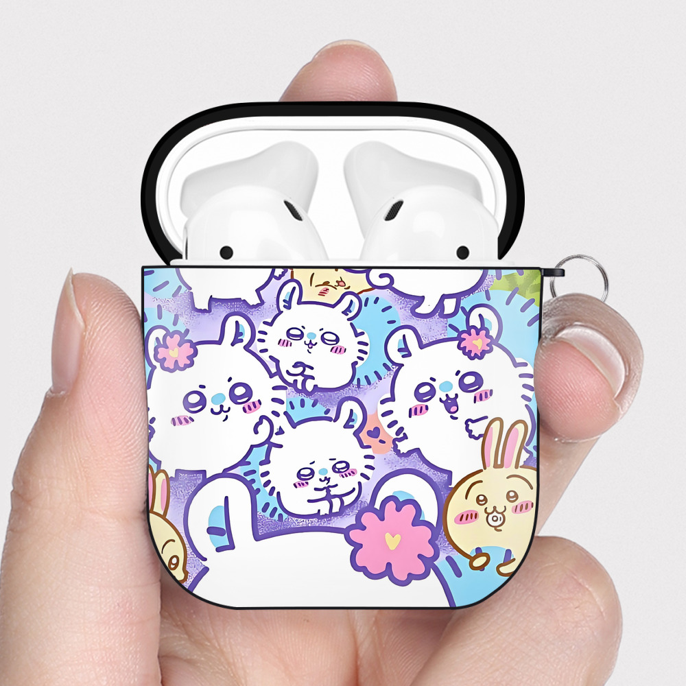 （画像用） ちいかわ Chii-kawa AirPods 第2世代保護ケース ハードシェル ブラック 耐衝撃・防指紋・カラビナ付き
