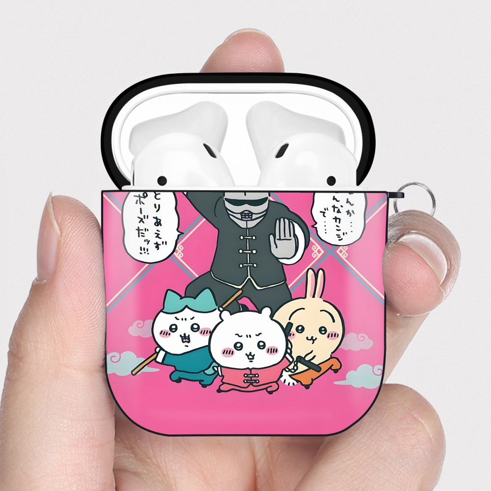 （画像用） ちいかわ Chii-kawa AirPods 第2世代保護ケース ハードシェル ブラック 耐衝撃・防指紋・カラビナ付き