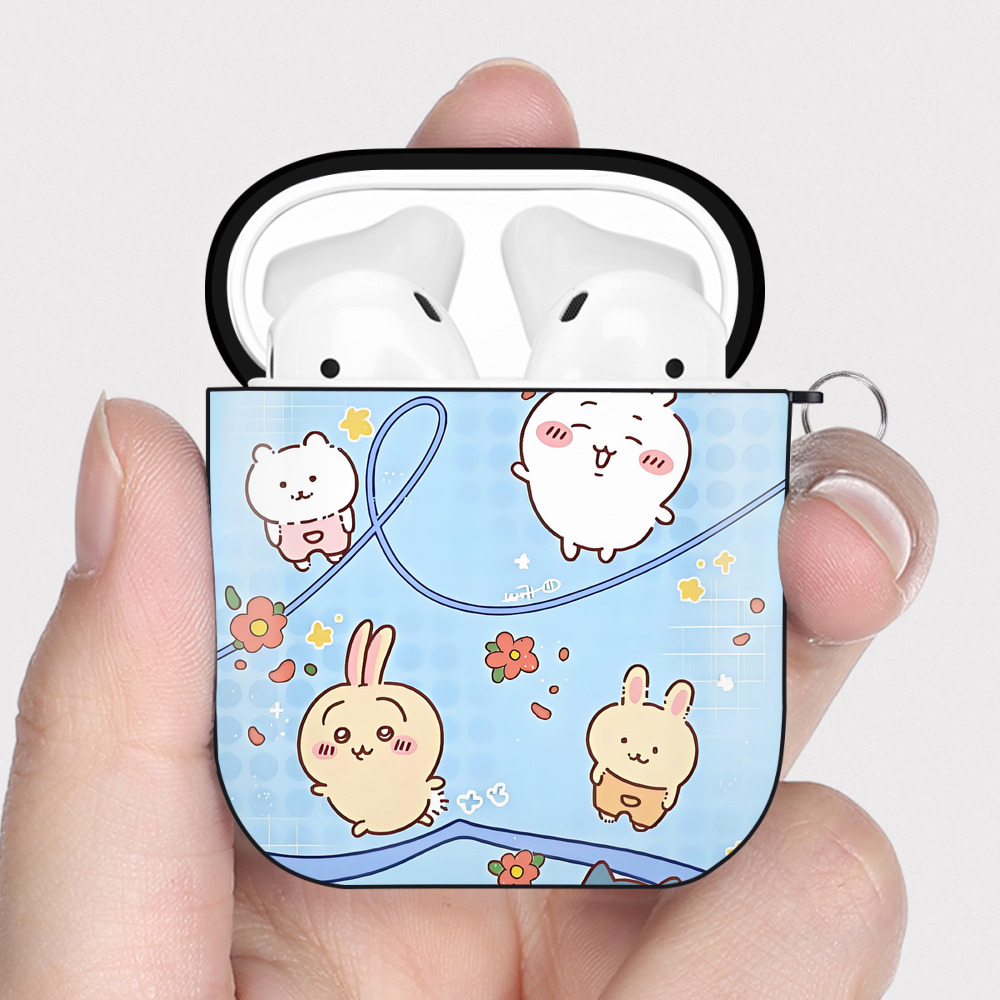 （画像用） ちいかわ Chii-kawa AirPods 第2世代保護ケース ハードシェル ブラック 耐衝撃・防指紋・カラビナ付き
