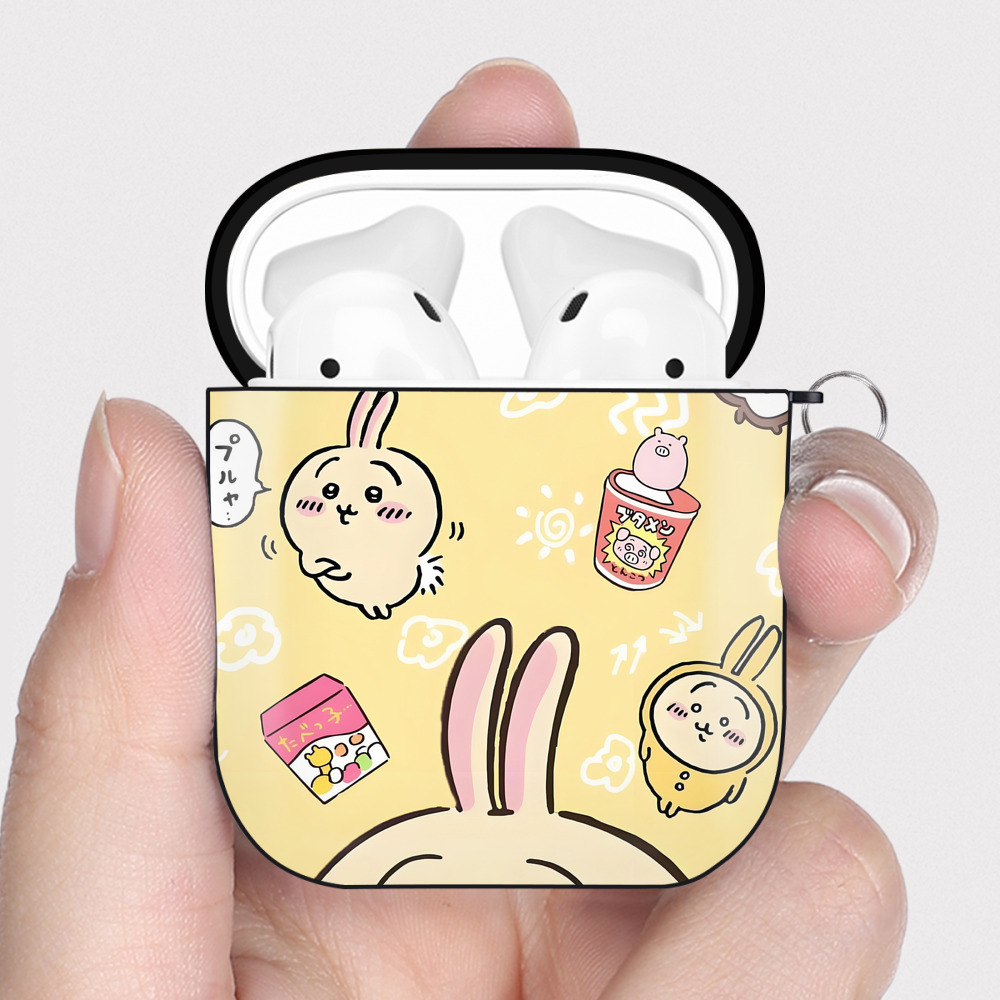 （画像用） ちいかわ Chii-kawa AirPods 第2世代保護ケース ハードシェル ブラック 耐衝撃・防指紋・カラビナ付き