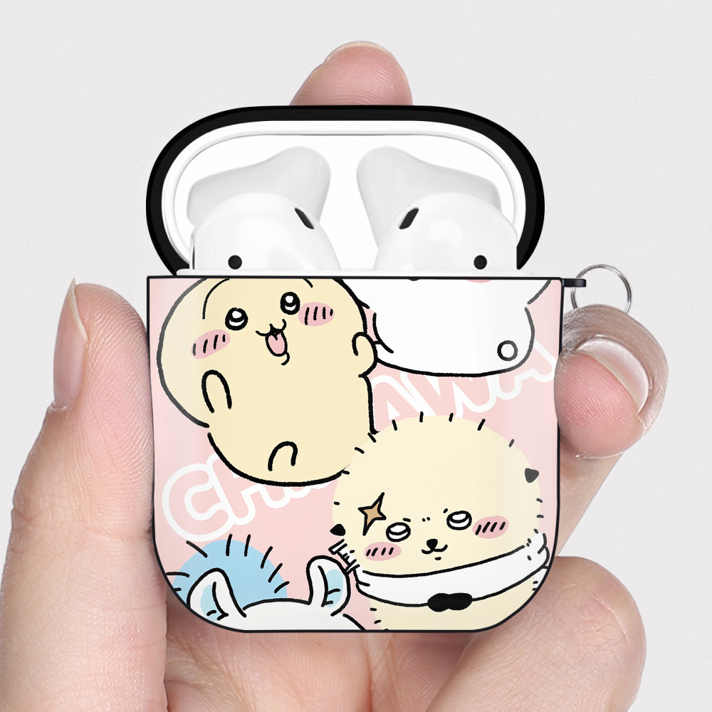 （画像用） ちいかわ Chii-kawa AirPods 第2世代保護ケース ハードシェル ブラック 耐衝撃・防指紋・カラビナ付き