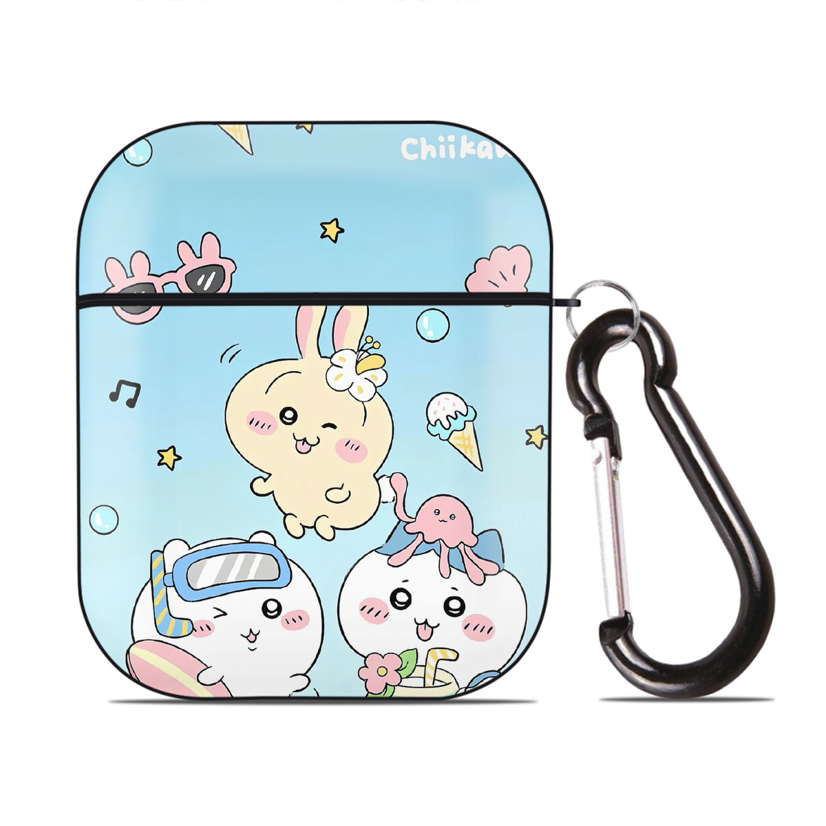 （画像用） ちいかわ Chii-kawa AirPods 第2世代保護ケース ハードシェル ブラック 耐衝撃・防指紋・カラビナ付き