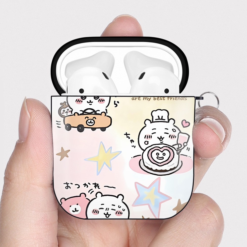 （画像用） ちいかわ Chii-kawa AirPods 第2世代保護ケース ハードシェル ブラック 耐衝撃・防指紋・カラビナ付き