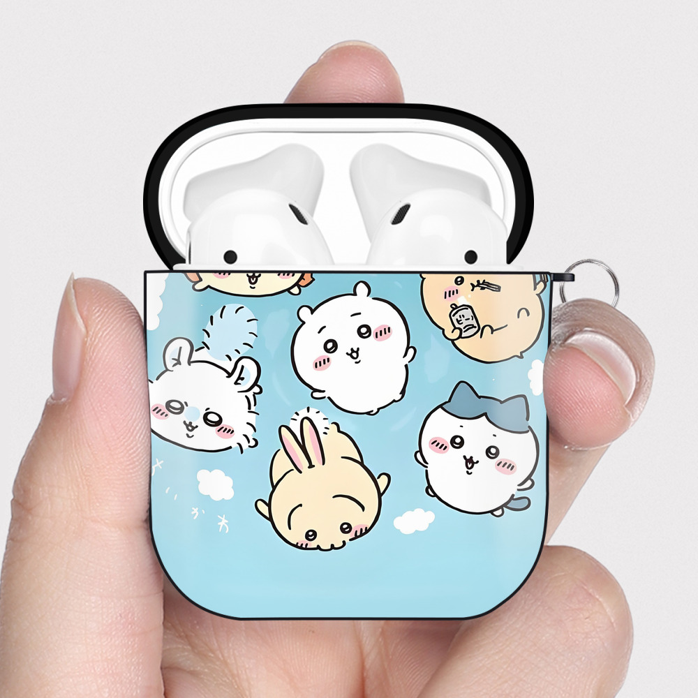 （画像用） ちいかわ Chii-kawa AirPods 第2世代保護ケース ハードシェル ブラック 耐衝撃・防指紋・カラビナ付き