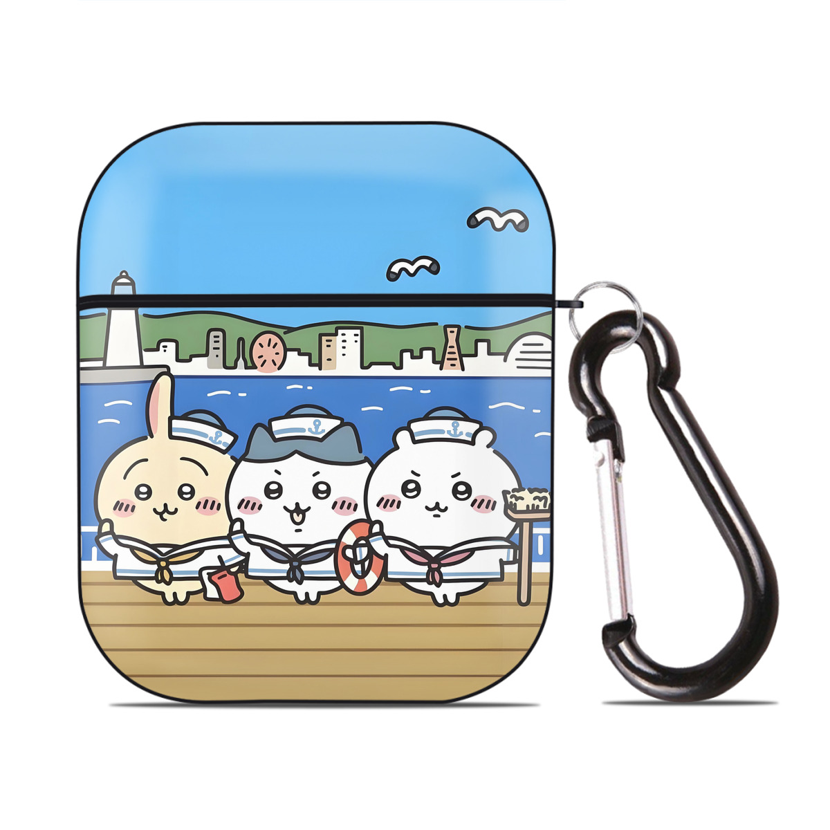（画像用） ちいかわ Chii-kawa AirPods 第2世代保護ケース ハードシェル ブラック 耐衝撃・防指紋・カラビナ付き