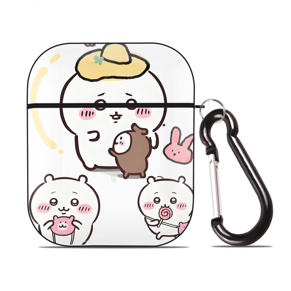 （画像用） ちいかわ Chii-kawa AirPods 第2世代保護ケース ハードシェル ブラック 耐衝撃・防指紋・カラビナ付き
