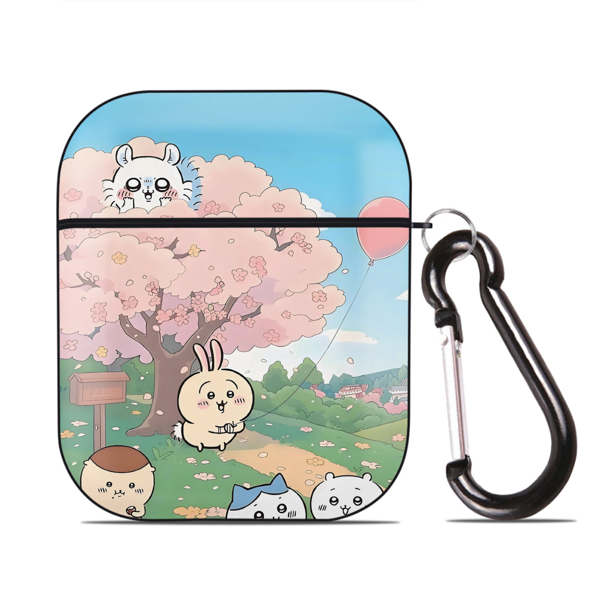 （画像用） ちいかわ Chii-kawa AirPods 第2世代保護ケース ハードシェル ブラック 耐衝撃・防指紋・カラビナ付き