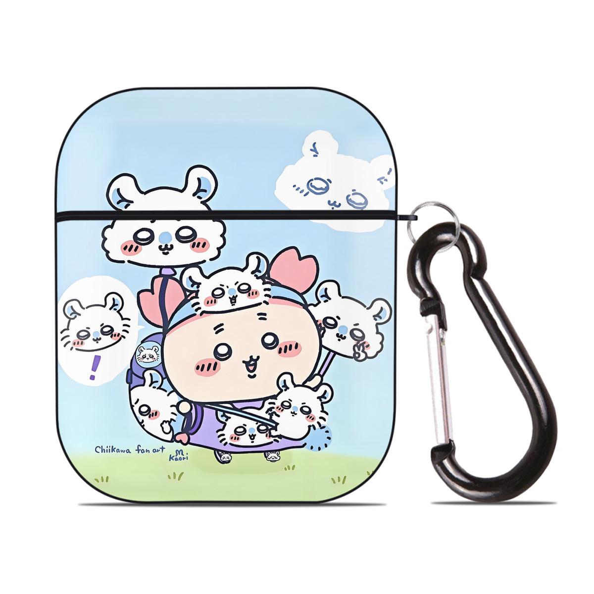 （画像用） ちいかわ Chii-kawa AirPods 第2世代保護ケース ハードシェル ブラック 耐衝撃・防指紋・カラビナ付き