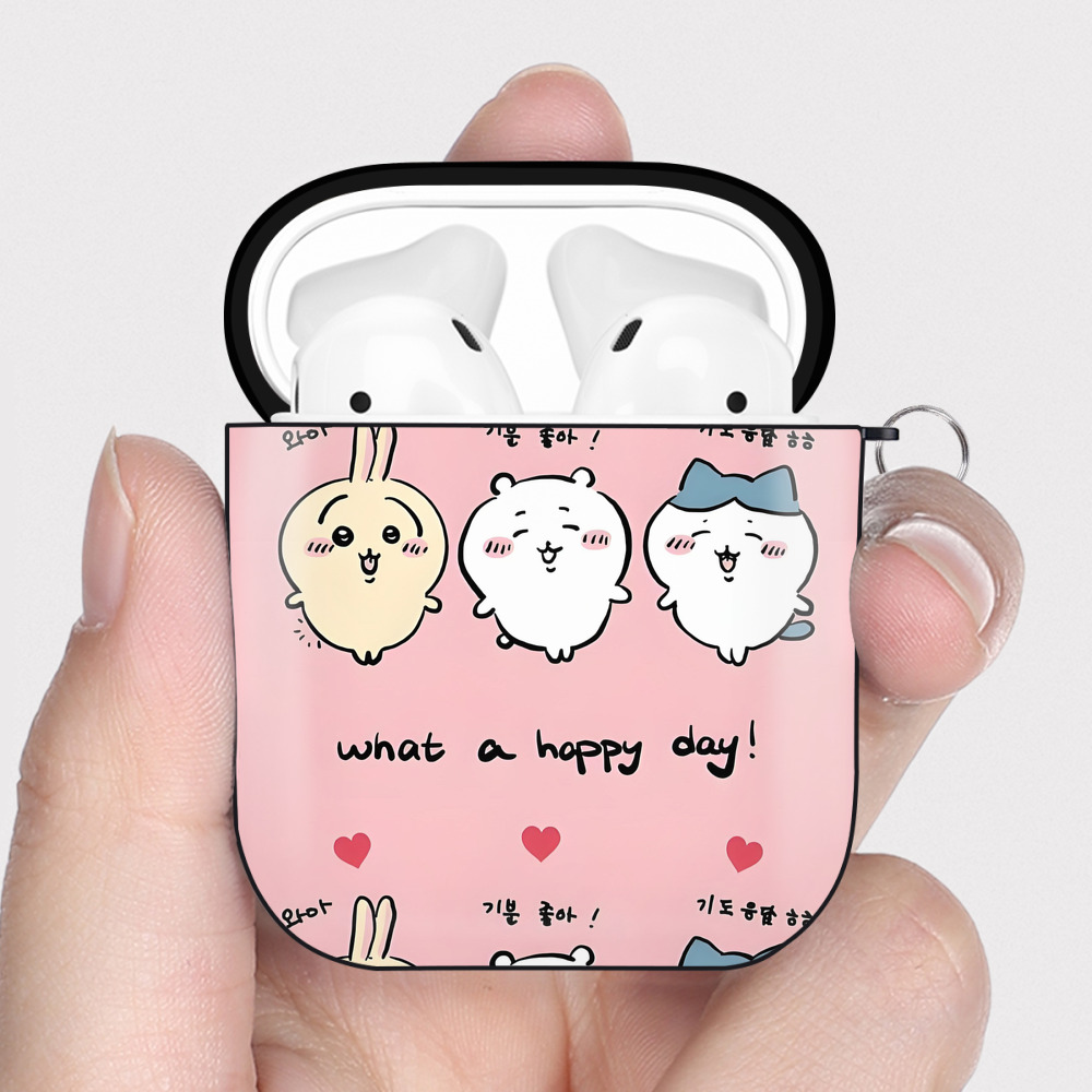 （画像用） ちいかわ Chii-kawa AirPods 第2世代保護ケース ハードシェル ブラック 耐衝撃・防指紋・カラビナ付き