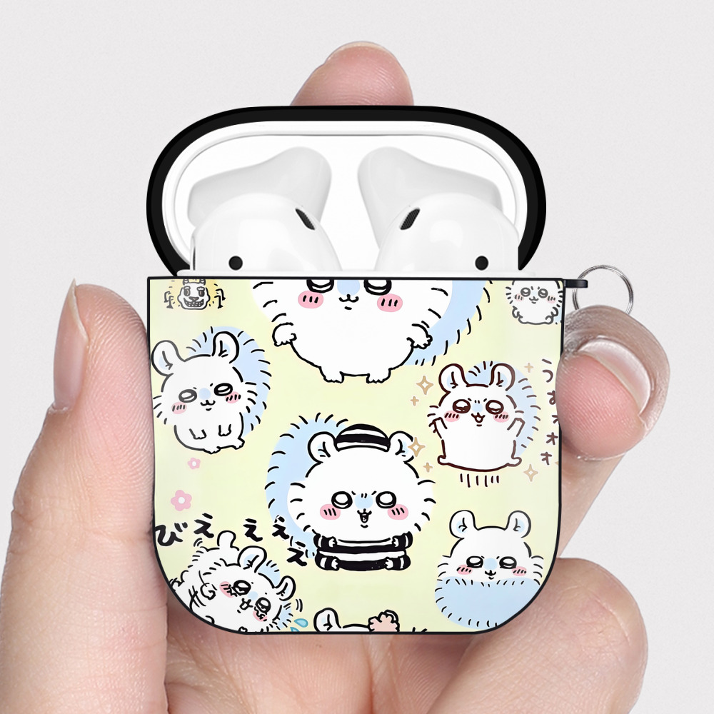 （画像用） ちいかわ Chii-kawa AirPods 第2世代保護ケース ハードシェル ブラック 耐衝撃・防指紋・カラビナ付き