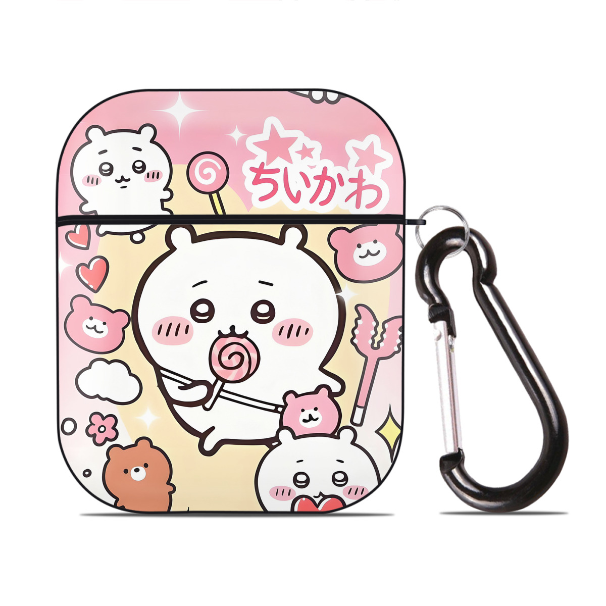 （画像用） ちいかわ Chii-kawa AirPods 第2世代保護ケース ハードシェル ブラック 耐衝撃・防指紋・カラビナ付き