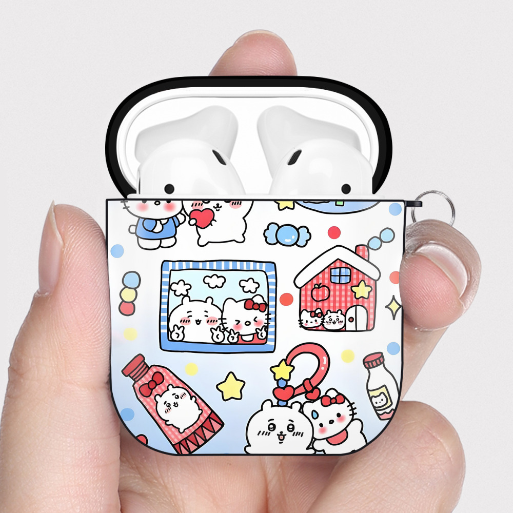 （画像用） ちいかわ Chii-kawa AirPods 第2世代保護ケース ハードシェル ブラック 耐衝撃・防指紋・カラビナ付き
