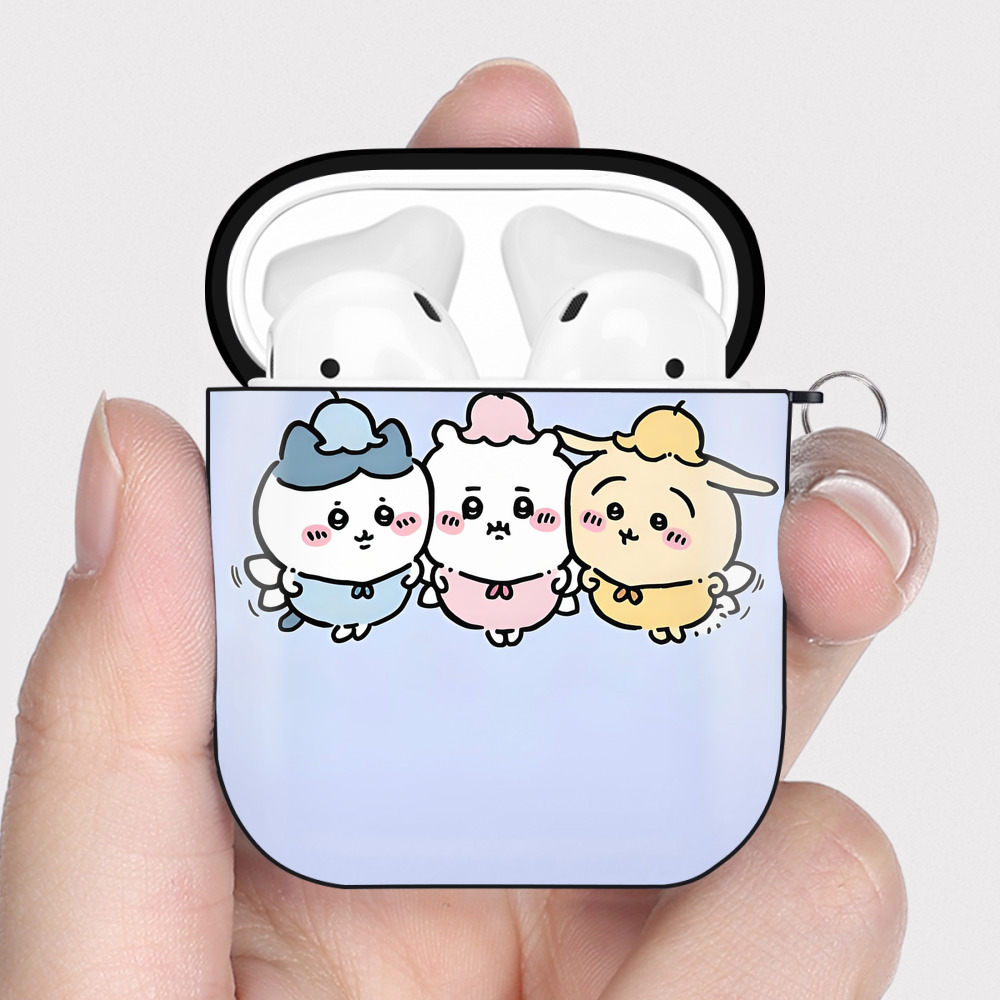 （画像用） ちいかわ Chii-kawa AirPods 第2世代保護ケース ハードシェル ブラック 耐衝撃・防指紋・カラビナ付き