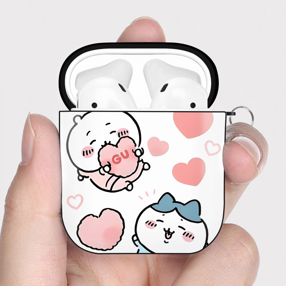 （画像用） ちいかわ Chii-kawa AirPods 第2世代保護ケース ハードシェル ブラック 耐衝撃・防指紋・カラビナ付き