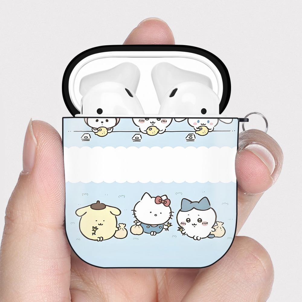 （画像用） ちいかわ Chii-kawa AirPods 第2世代保護ケース ハードシェル ブラック 耐衝撃・防指紋・カラビナ付き