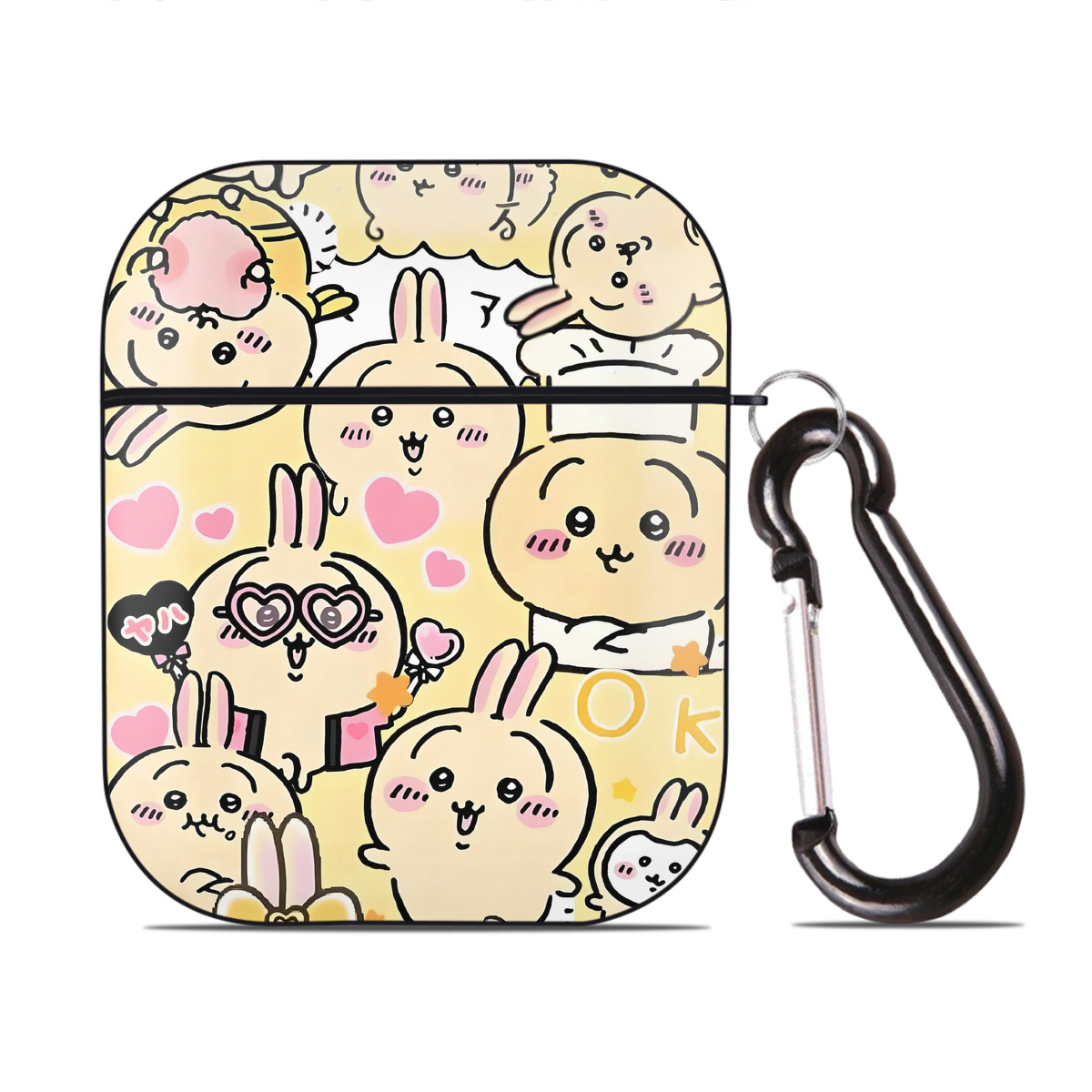 （画像用） ちいかわ Chii-kawa AirPods 第2世代保護ケース ハードシェル ブラック 耐衝撃・防指紋・カラビナ付き