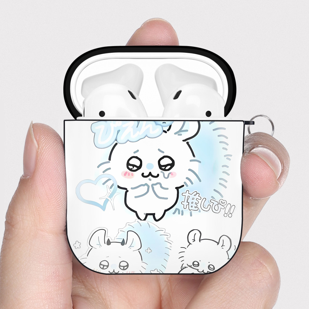 （画像用） ちいかわ Chii-kawa AirPods 第2世代保護ケース ハードシェル ブラック 耐衝撃・防指紋・カラビナ付き