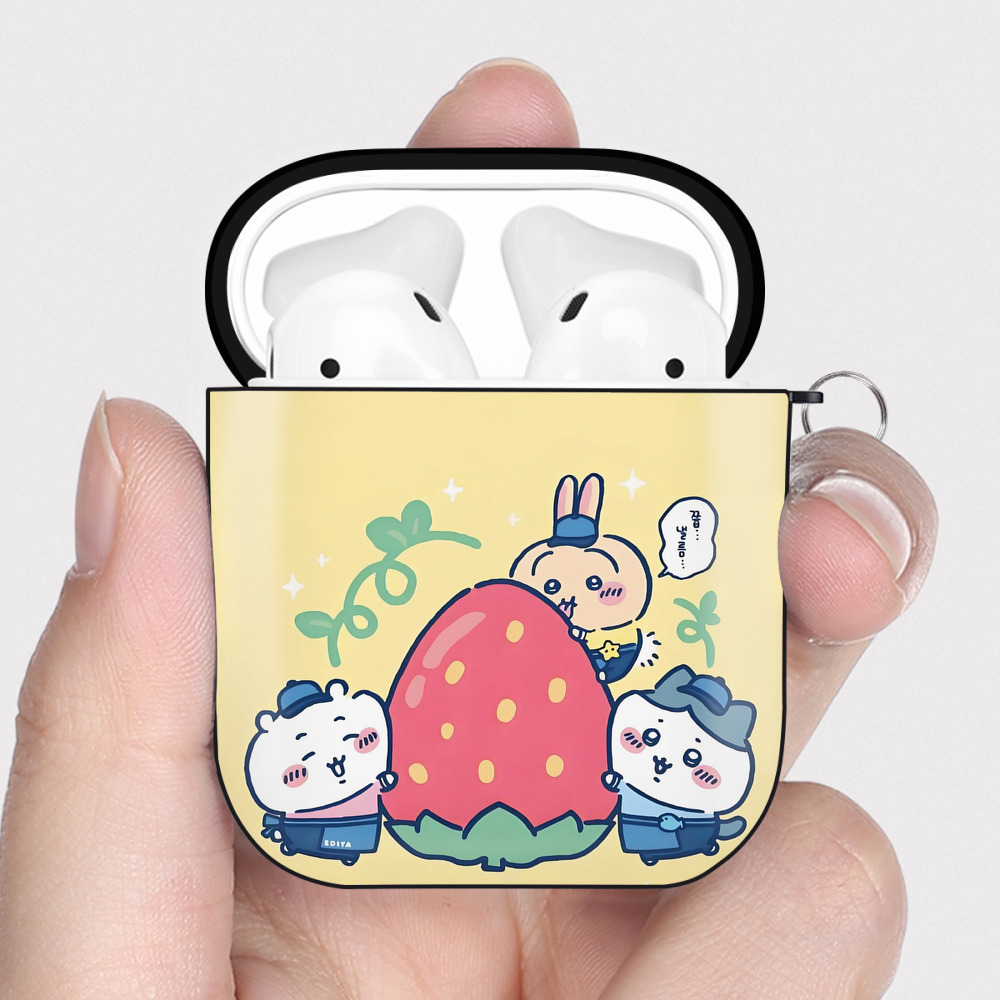 （画像用） ちいかわ Chii-kawa AirPods 第2世代保護ケース ハードシェル ブラック 耐衝撃・防指紋・カラビナ付き