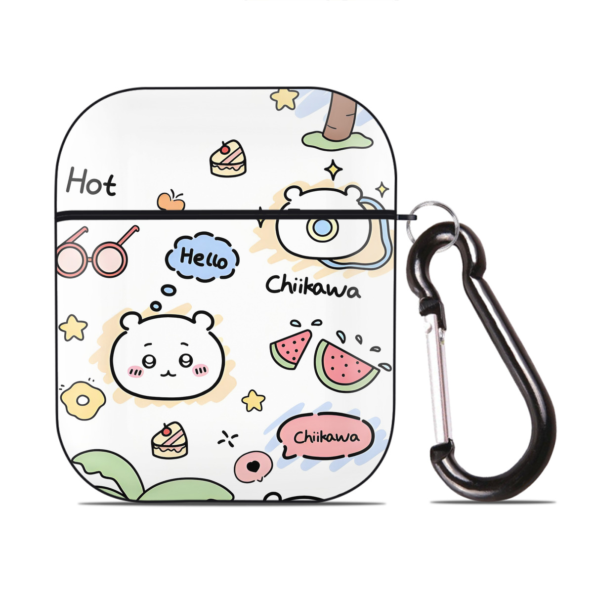 （画像用） ちいかわ Chii-kawa AirPods 第2世代保護ケース ハードシェル ブラック 耐衝撃・防指紋・カラビナ付き