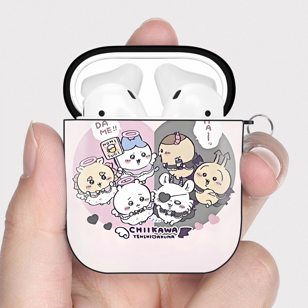 （画像用） ちいかわ Chii-kawa AirPods 第2世代保護ケース ハードシェル ブラック 耐衝撃・防指紋・カラビナ付き