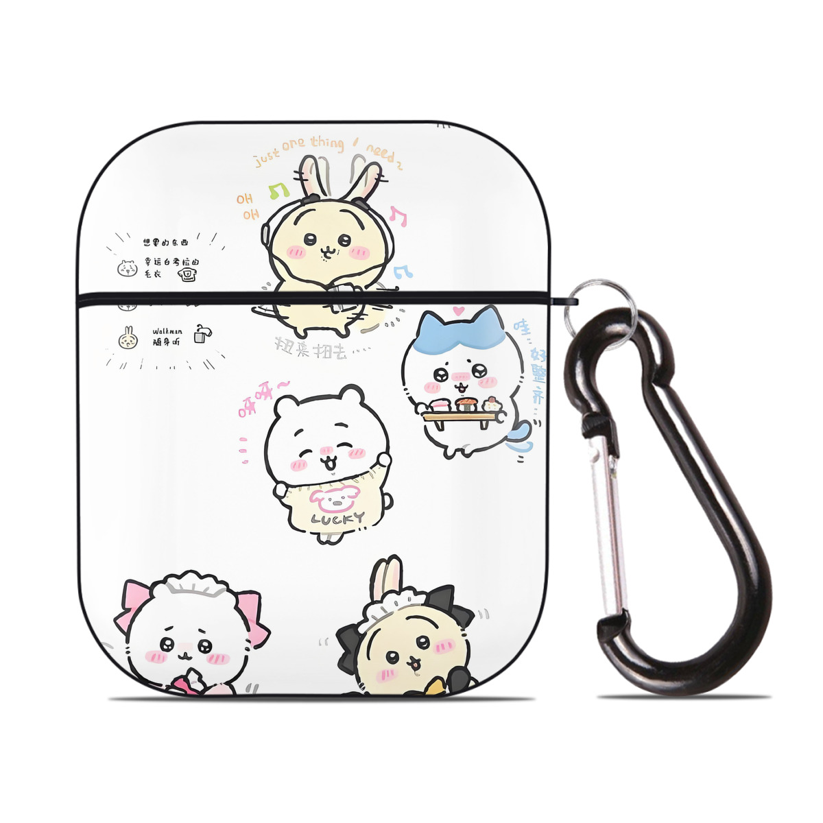 （画像用） ちいかわ Chii-kawa AirPods 第2世代保護ケース ハードシェル ブラック 耐衝撃・防指紋・カラビナ付き