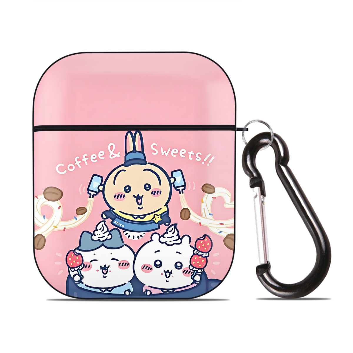（画像用） ちいかわ Chii-kawa AirPods 第2世代保護ケース ハードシェル ブラック 耐衝撃・防指紋・カラビナ付き
