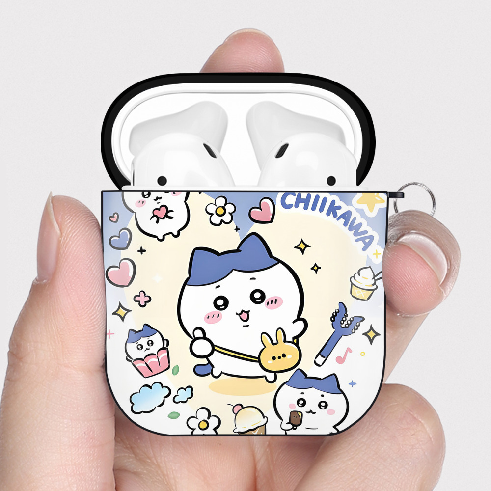 （画像用） ちいかわ Chii-kawa AirPods 第2世代保護ケース ハードシェル ブラック 耐衝撃・防指紋・カラビナ付き