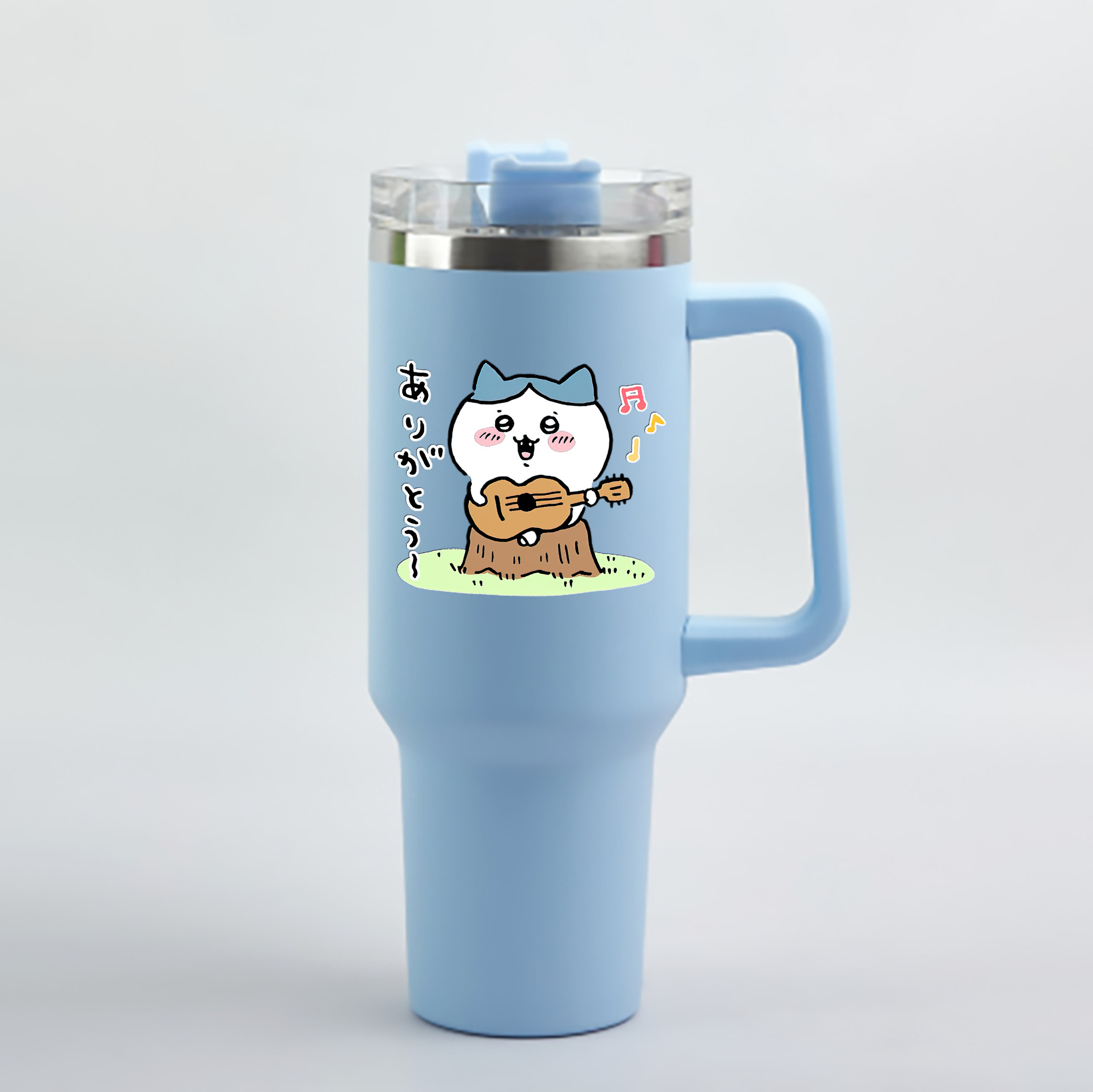 （画像用） ちいかわ ハチワレ Chii-kawa hachiware 1200mL車用タンブラー - クリスタルステッカー（プラスチックストロー付き）