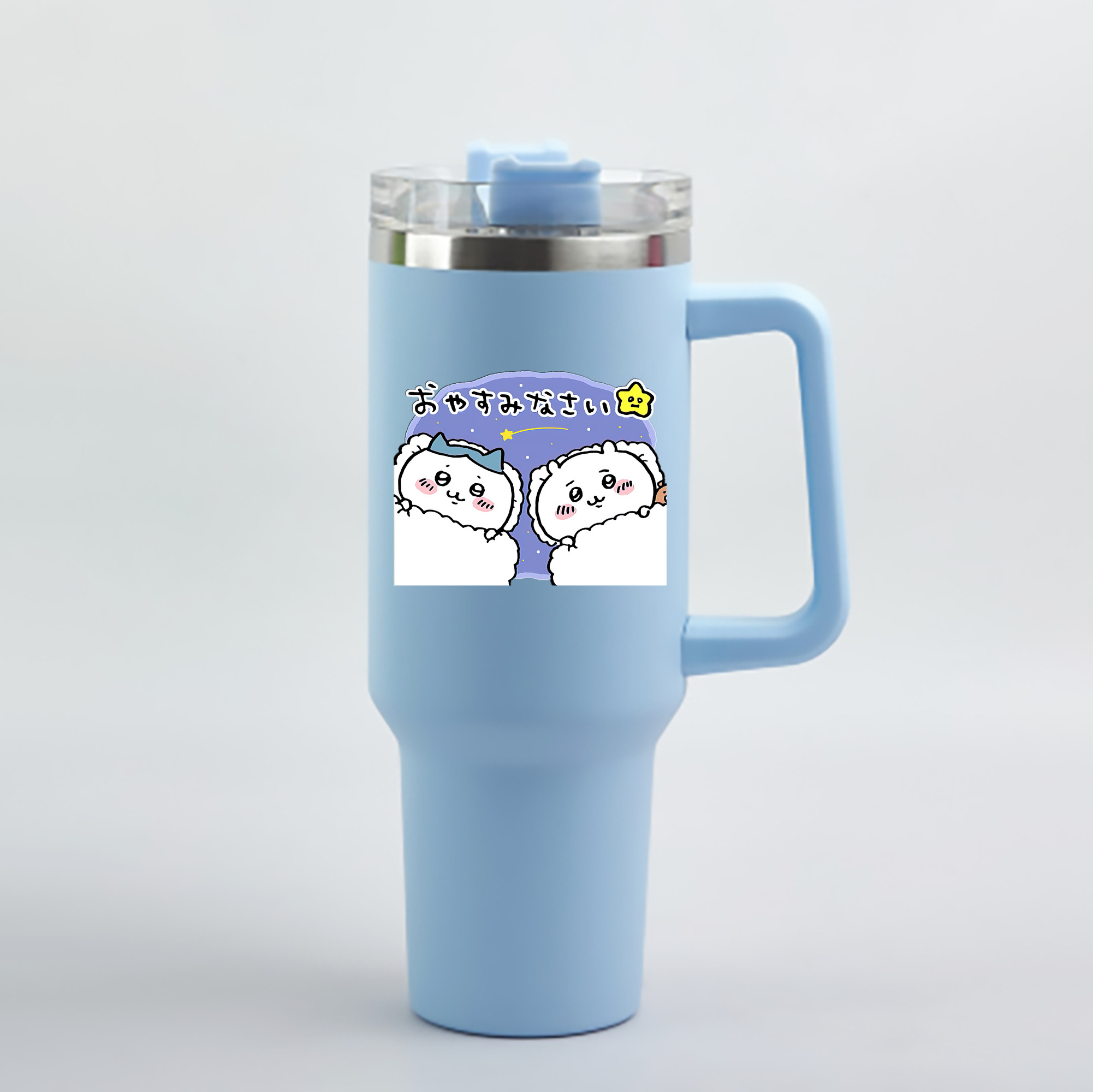 （画像用） ちいかわ ハチワレ Chii-kawa hachiware 1200mL車用タンブラー - クリスタルステッカー（プラスチックストロー付き）