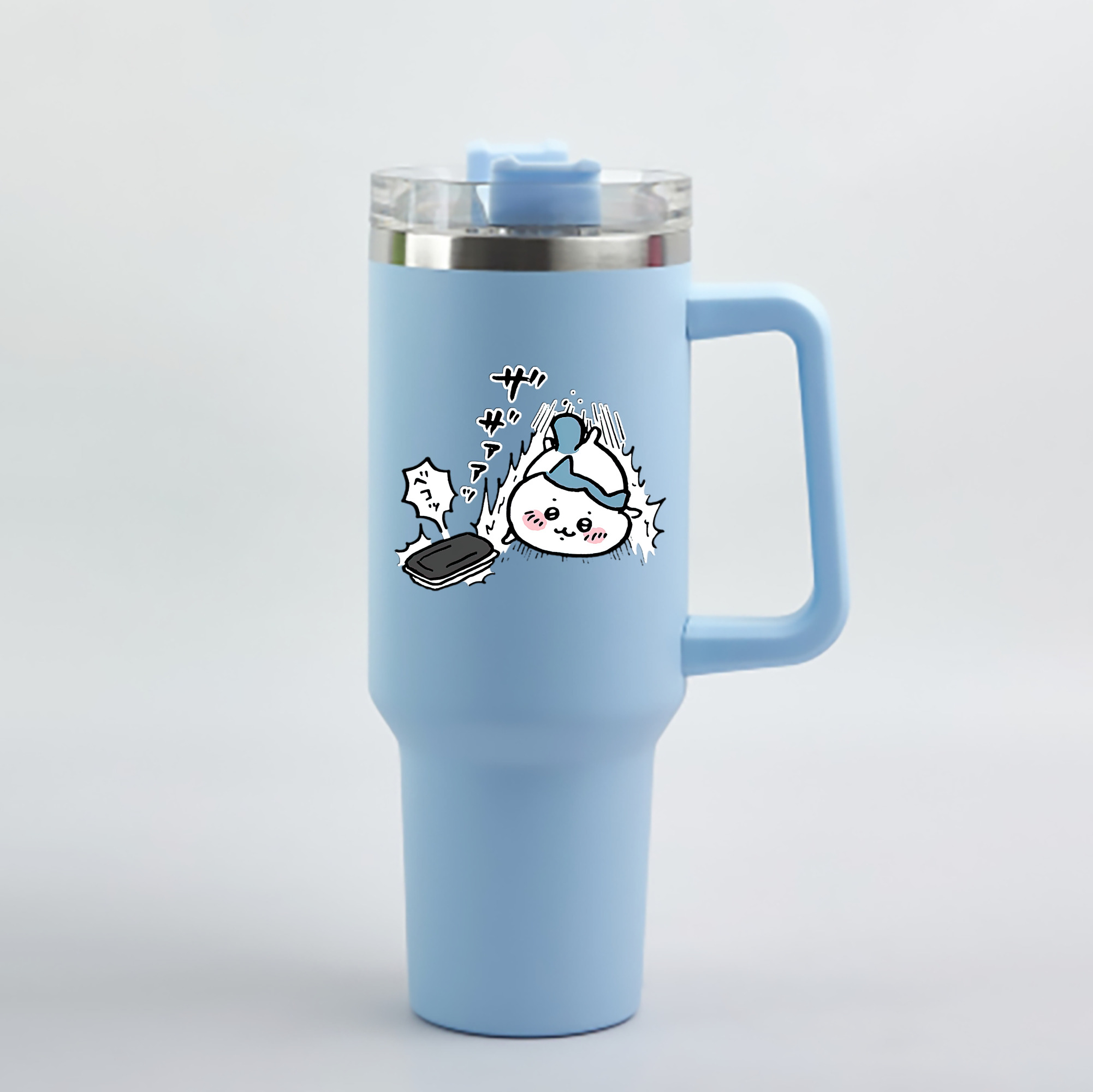 （画像用） ちいかわ ハチワレ Chii-kawa hachiware 1200mL車用タンブラー - クリスタルステッカー（プラスチックストロー付き）