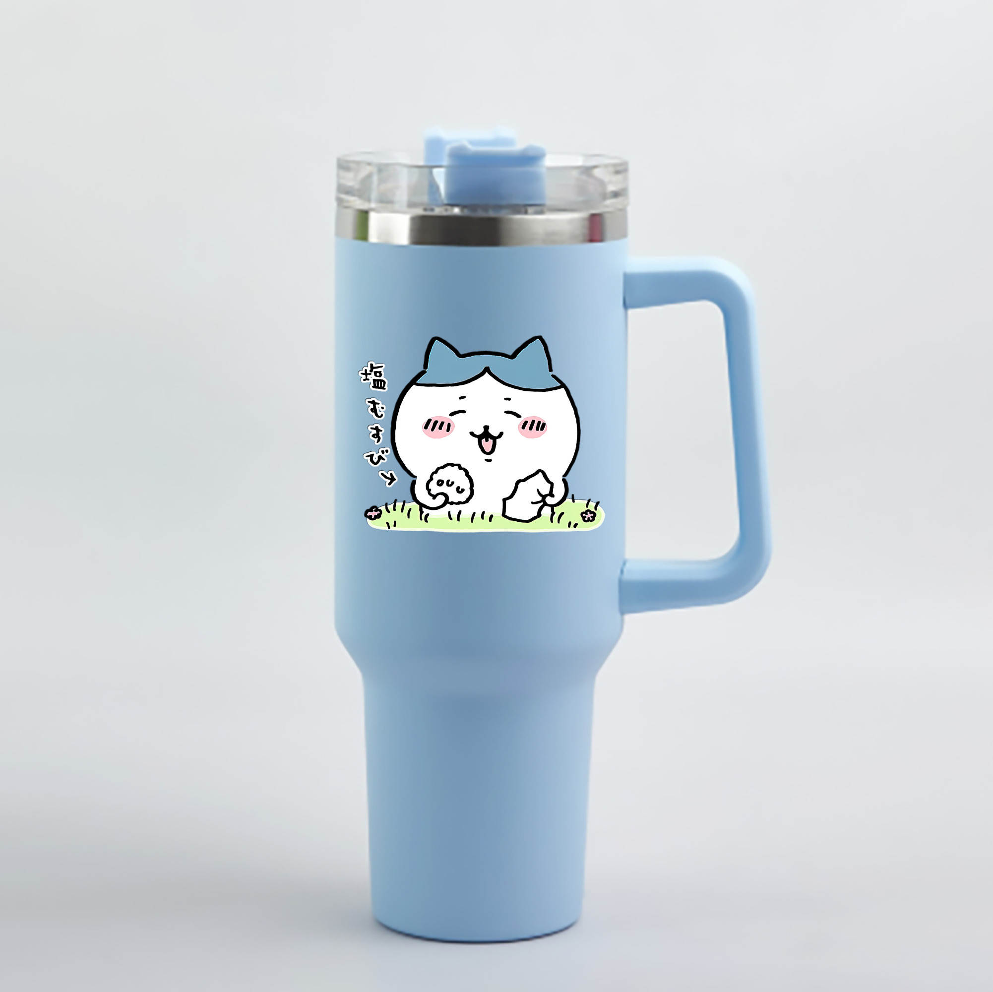 （画像用） ちいかわ ハチワレ Chii-kawa hachiware 1200mL車用タンブラー - クリスタルステッカー（プラスチックストロー付き）