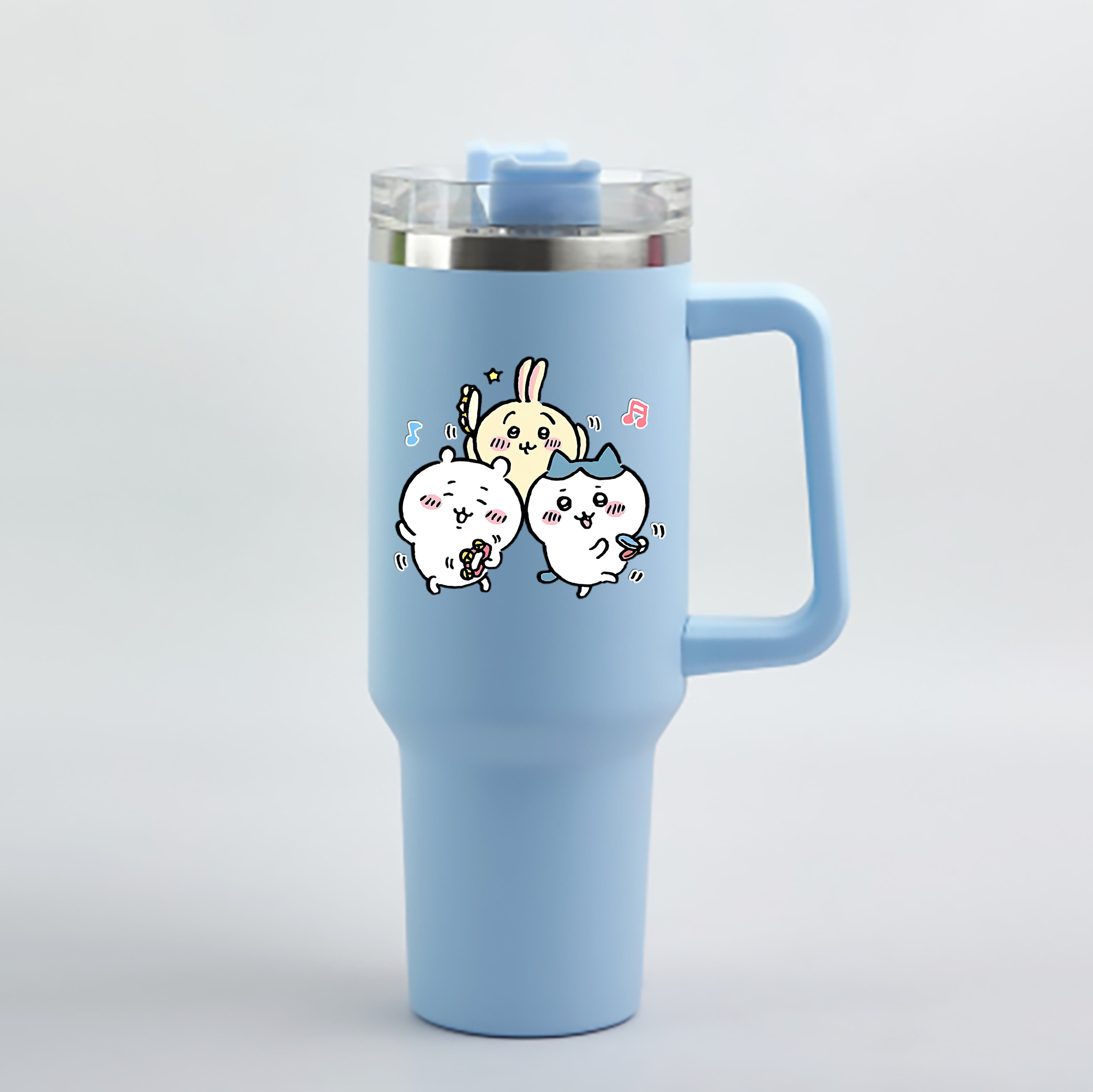 （画像用） ちいかわ ハチワレ Chii-kawa hachiware 1200mL車用タンブラー - クリスタルステッカー（プラスチックストロー付き）