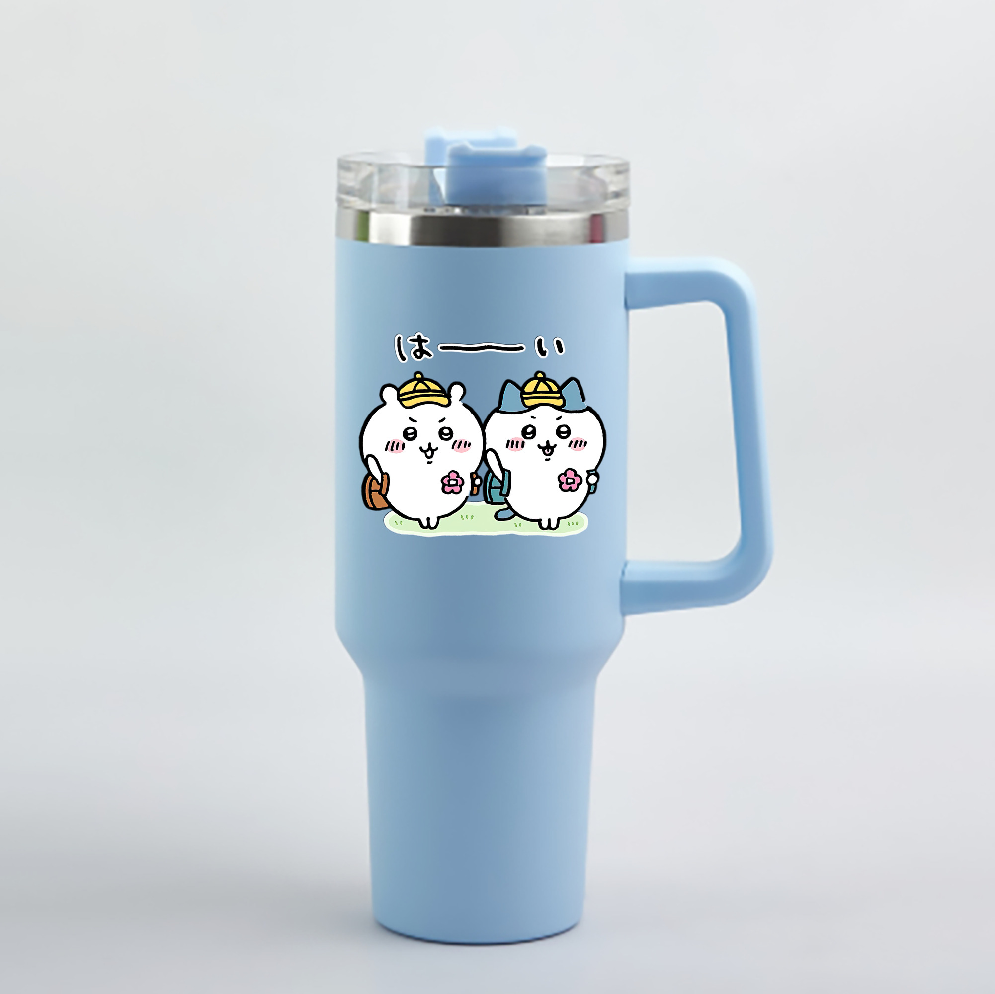 （画像用） ちいかわ ハチワレ Chii-kawa hachiware 1200mL車用タンブラー - クリスタルステッカー（プラスチックストロー付き）