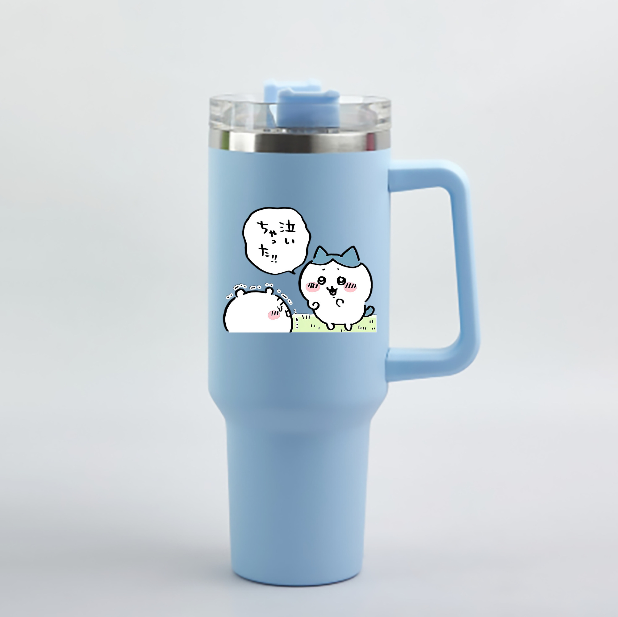（画像用） ちいかわ ハチワレ Chii-kawa hachiware 1200mL車用タンブラー - クリスタルステッカー（プラスチックストロー付き）