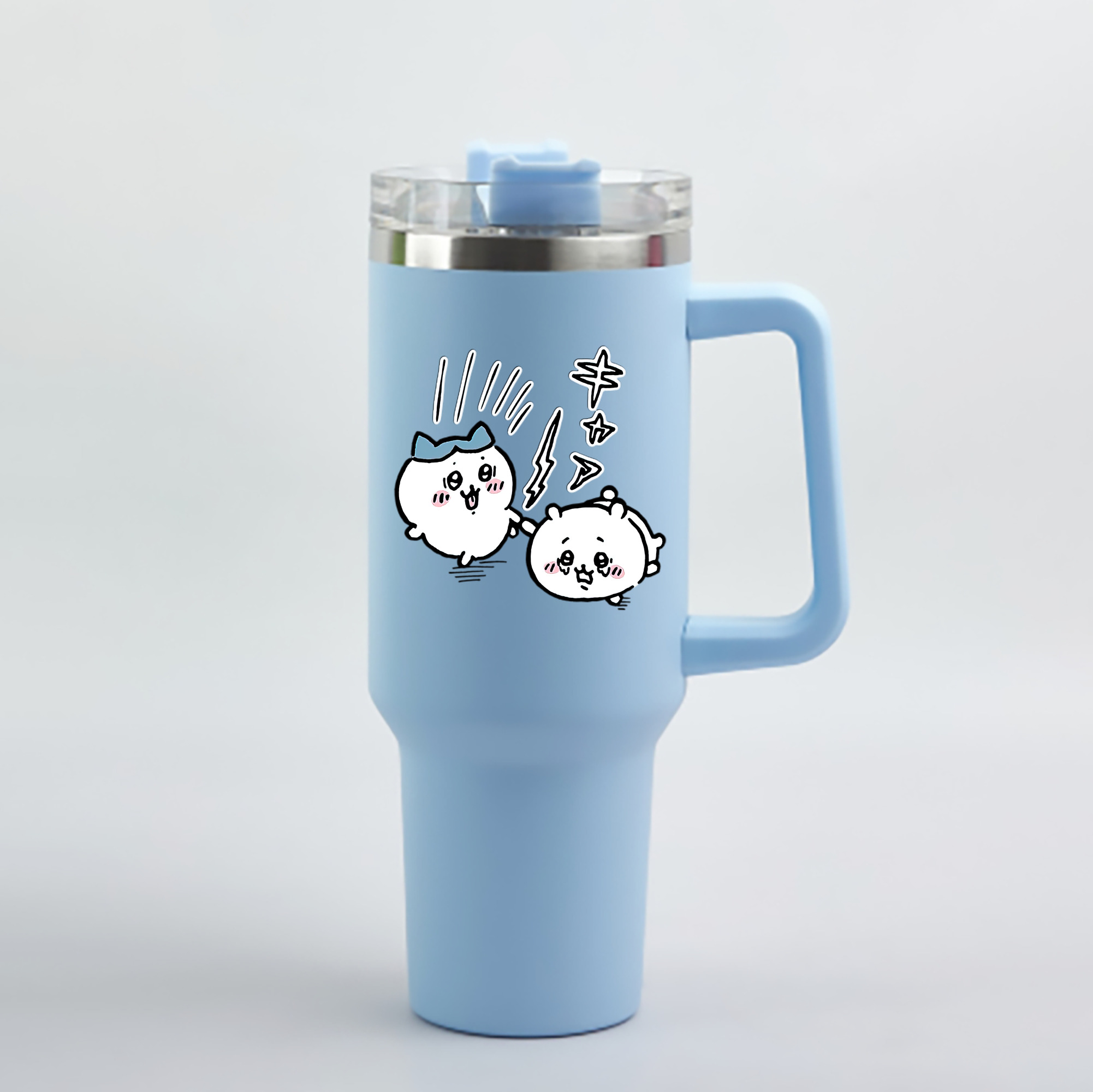 （画像用） ちいかわ ハチワレ Chii-kawa hachiware 1200mL車用タンブラー - クリスタルステッカー（プラスチックストロー付き）