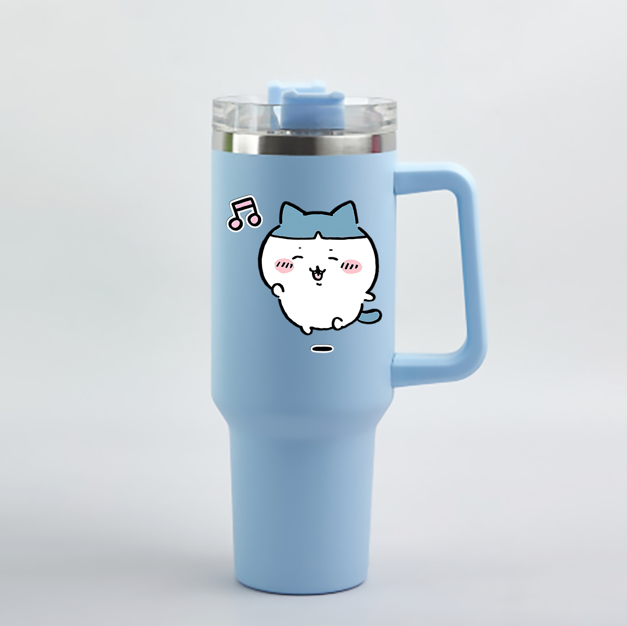 （画像用） ちいかわ ハチワレ Chii-kawa hachiware 1200mL車用タンブラー - クリスタルステッカー（プラスチックストロー付き）