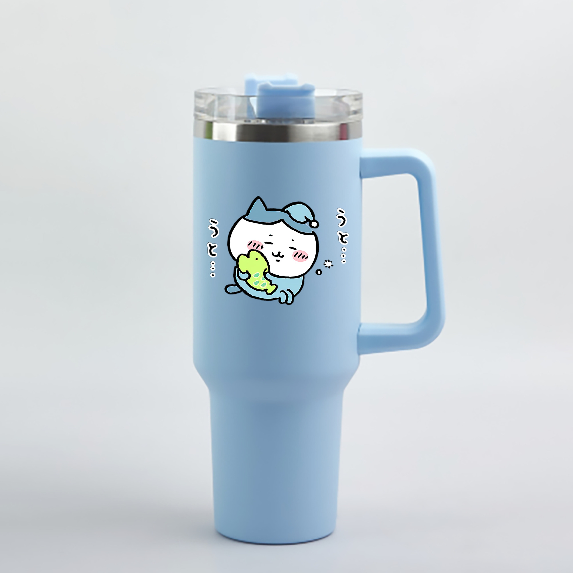 （画像用） ちいかわ ハチワレ Chii-kawa hachiware 1200mL車用タンブラー - クリスタルステッカー（プラスチックストロー付き）