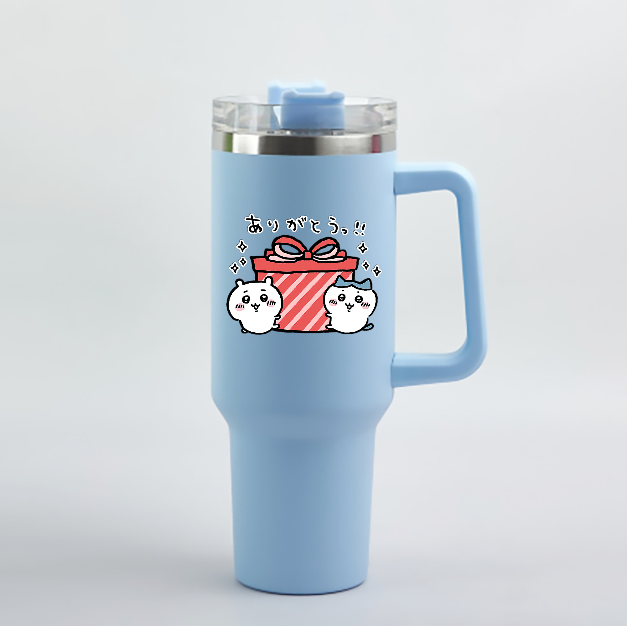 （画像用） ちいかわ ハチワレ Chii-kawa hachiware 1200mL車用タンブラー - クリスタルステッカー（プラスチックストロー付き）