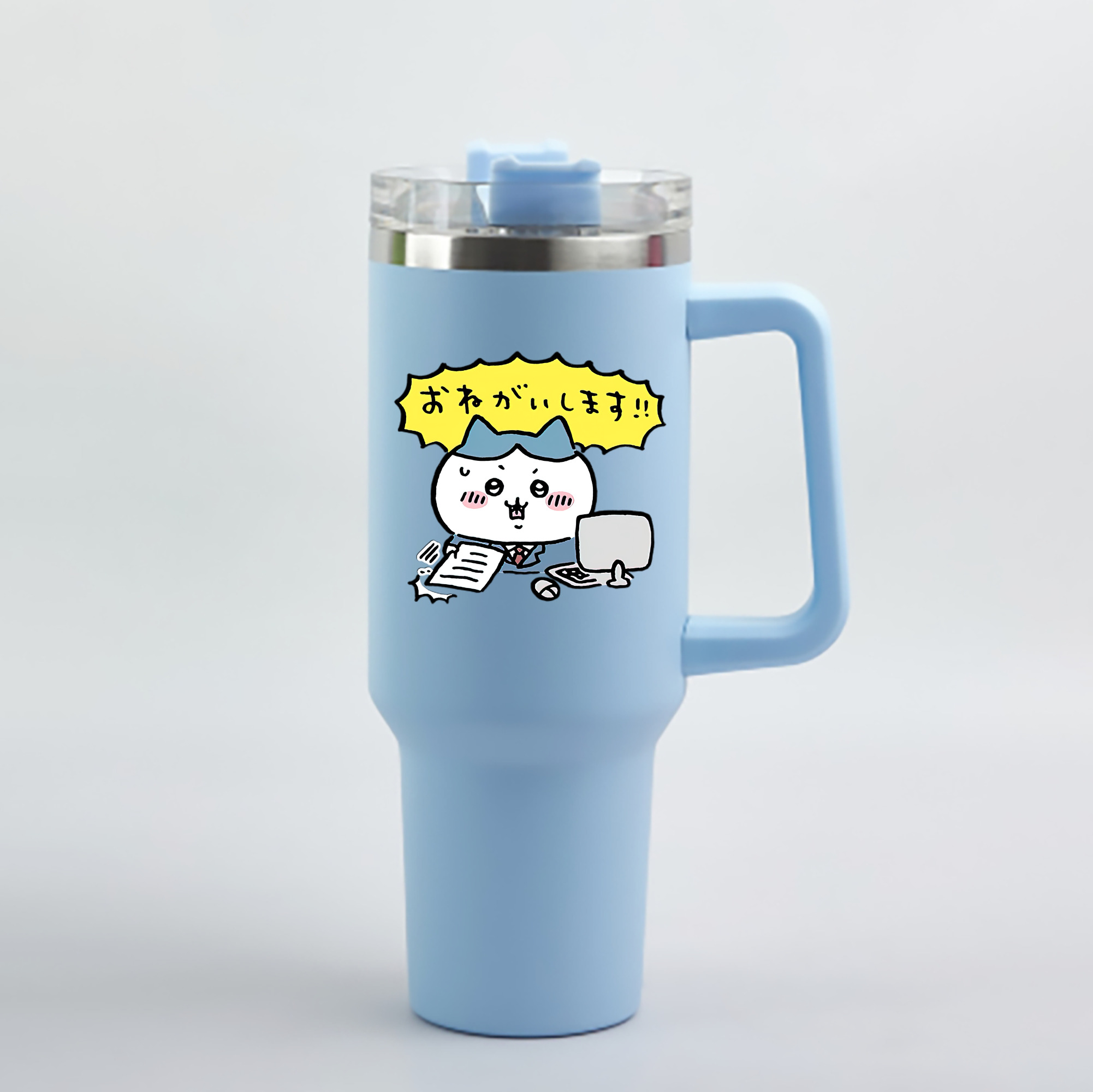 （画像用） ちいかわ ハチワレ Chii-kawa hachiware 1200mL車用タンブラー - クリスタルステッカー（プラスチックストロー付き）