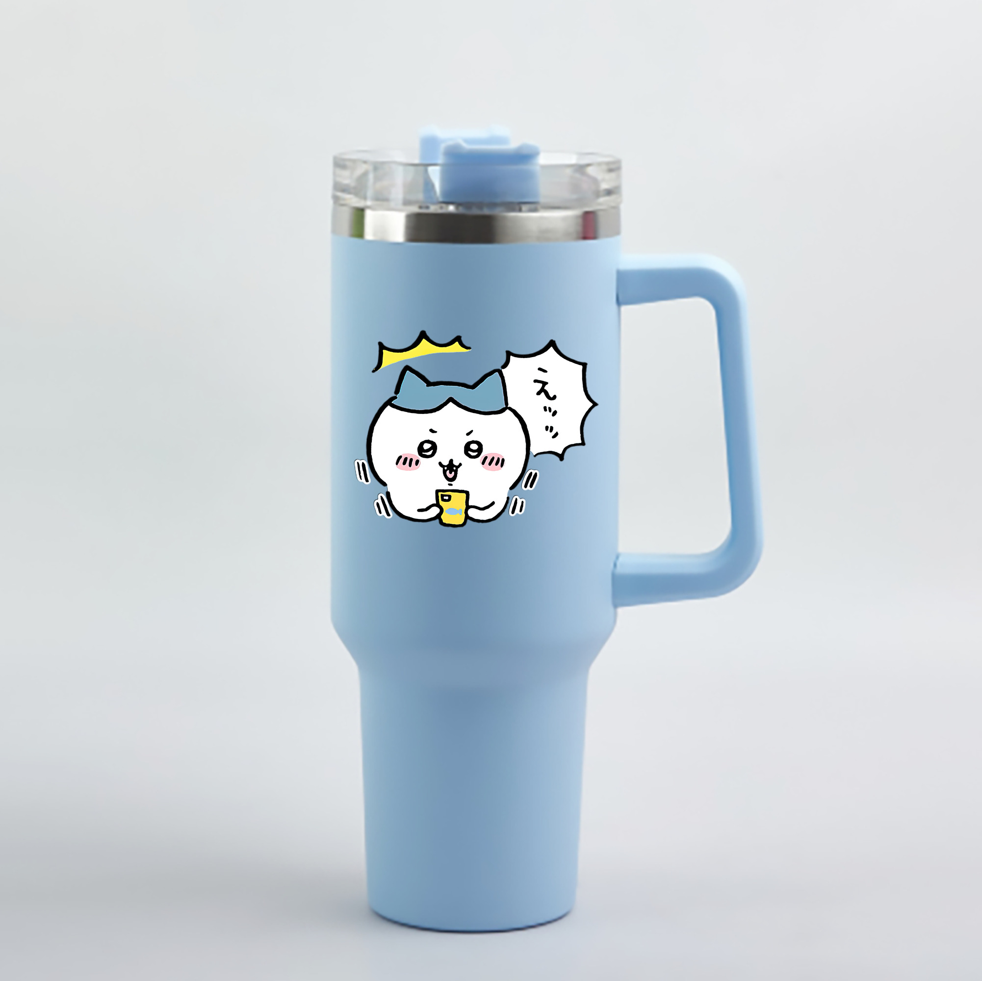 （画像用） ちいかわ ハチワレ Chii-kawa hachiware 1200mL車用タンブラー - クリスタルステッカー（プラスチックストロー付き）